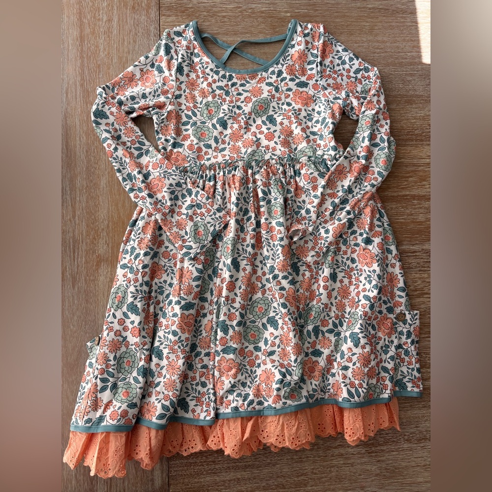cheeky plum Peach and Sage Floral Long Sleeve Twirl Dress